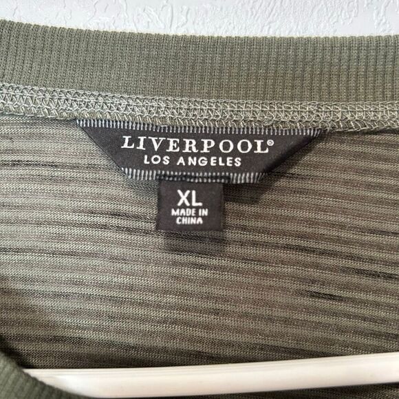 Liverpool Los Angeles Olive Striped Henley Long Sleeve Shirt XL - Picture 3 of 6